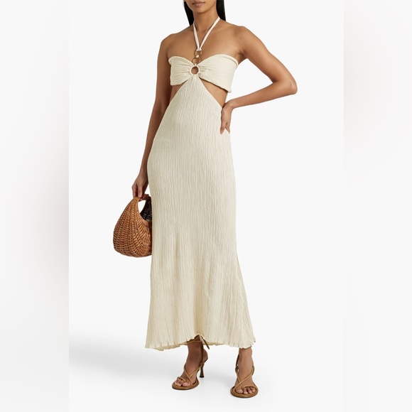 BNWT Savannah Morrow Mina cutout crinkled cotton-gauze halterneck maxi dress - Picture 1 of 6